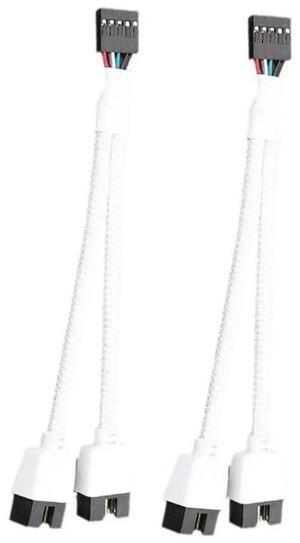 2Pcs Computer Motherboard USB 2.0 9 Pin to Dual 9 Pin Extension Cable Y Splitter Audio HD Extension Cable White-AB01