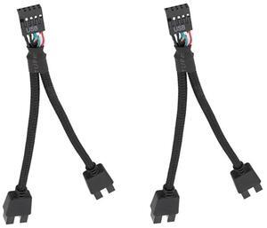 2Pcs Computer Motherboard USB 2.0 9 Pin to Dual 9 Pin Extension Cable Y Splitter Audio HD Extension Cable Black-AB01