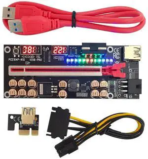VER018 PRO PCI-E Riser Card USB 3.0 Cable 018 PLUS PCI Express 1X To 16X Extender PCIe Adapter for BTC Mining(Red)-AB01