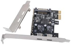 PCIE to Dual Type C Expansion Card PCI-E X1 to 2-Port TYPE-C USB 3.2 GEN1 5Gbps Convert Card ASM1042 Chip for Desktop-AB01