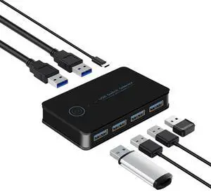 USB KVM Switch USB Shared Switcher 2 in 4 Out for Laptop PC Keyboard Mouse Printer USB Switch Hub Adapter USB 2.0-AB01