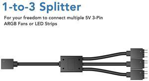5V/3pin ADD-RGB to 12V/4PIN Adapter with 3-Way Splitter 5V ARGB to 12V RGB Converter Sync with Motherboard-AB01