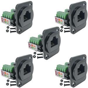 5PCS RJ45 Female Panel Mount Screw Terminal Adapter, D-Type RJ45 8P8C Female to 8pin Terminal-AB01
