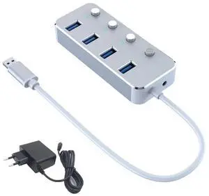 USB 3.0 Power Adapter 4 Ports Aluminum Alloy Splitter Hub USB Hub 3.0 USB Multi Extender Switch 1.2M Cable Hub EU Plug B-AB01