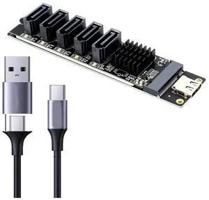 TYPE-C to 5 Port SATA3.0 Adapter Card Riser Card JM575+JMS580 SATA3 6Gbps USB10G Chassis Server PC Computer Expansion-AB01