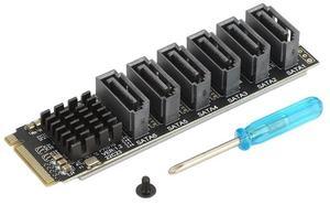 M.2 to SATA3.0 Adapter Card, PCB 6Gbps High Speed ASM1166 M.2 PCIE to SATA Expansion Card Support 6 SATA Devices-AB01
