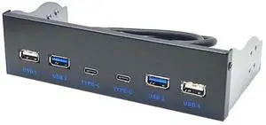 USB 3.0 Front Panel for Desktop 5.25In CD-ROM Drive Bay USB3.0/3.2 19Pin USB2.0 9Pin to 2x USB Type C+2x USB3.0+2xUSB2.0-AB01