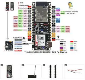 SIM800H Wireless Module T-Call&PMU MCU32 Module with GPRS Antenna SIM800H-4MB-Q336-AB01