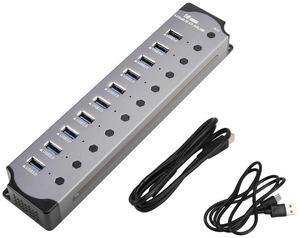 10 in 1 Powered USB HUB 10 Ports USB Adapter USB Splitter USB 3.0 Interface Individual Switch RGB E-Marker Heat Design-AB01