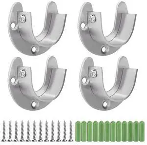 20 Pcs Stainless Steel Hanging Rod Bracket U Shaped Curtain Rod Bracket, Round Tube Sockets With Screws (25Mm)