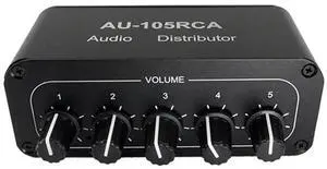 5CH Audio Distributor Stereo Audio Mixer 1 Input 5 Output Splitter for Power Amplifier Active Audio
