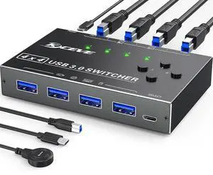 USB 3.0 Switch 4 Computers, 4 Ports USB Switch Selector for Keyboard Mouse Switch Printer Sharer-AB01