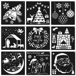 12 Pcs Christmas Stencils Template Reusable Plastic Craft for Art Drawing Painting Spraying Window Glass Door Car Bod