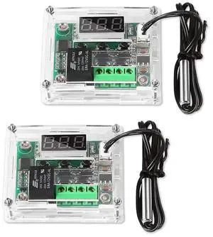 2PCS Temperature Controller Module with Case, XH W1209 LED Display Digital Thermostat Module with Waterproof NTC Probe