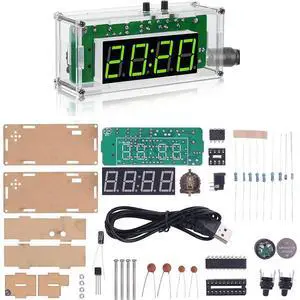 TJ-56-428 4-Digit Digital DIY Clock Kits with Acrylic Shell, DIY Alarm Clock Soldering Practice Kit for Learning Electronics