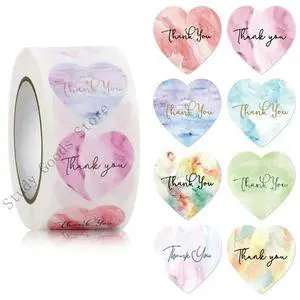 500Pcs Heart Thank You Label 25mm Thank You Sticker for Wedding Packaging