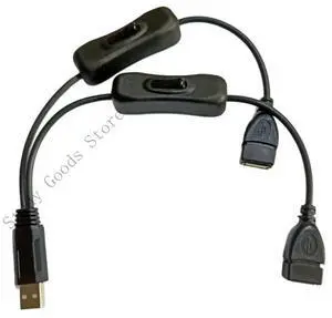 USB A to Two Y Cable with Switches for Powering Small Devices and Data Transfer