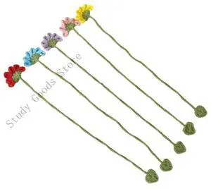 5Pieces Handmade Knitted Flower Bookmarks Book Mark Book Page Holder Reading Aid for Teacher Book Lover Writer Reader