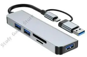Multifunctional Aluminum USB C Hub Supporting 5Gbps Transfer Speed & Double Card Reader Space Saving 5 Port USB C Dock