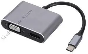 USB C to HDTV VGA Adapter 4K@30Hz USB C Adapter Double Monitor Output Heat Dissipation For Laptop Smartphone