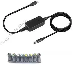 Adjustable 5V 9V 12V 15V 20V USB C to 5.5x2.1mm Power Cable with 8 Connectors