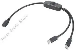 USB 5Pin to Double Type C Splitter Charging Cable with Switching and LED for Simultaneous Device Charging