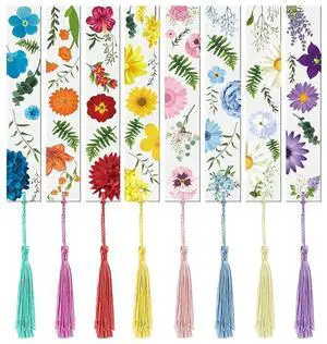 8PC Colorful Flower Acrylic Bookmarks Transparent Floral Page Marker Book Markers with Tassels for Reader Writer Student