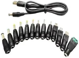 Multi Connectors USB to Power Cable with 13 Adapters 5V USB to 5.5x2.1mm Power