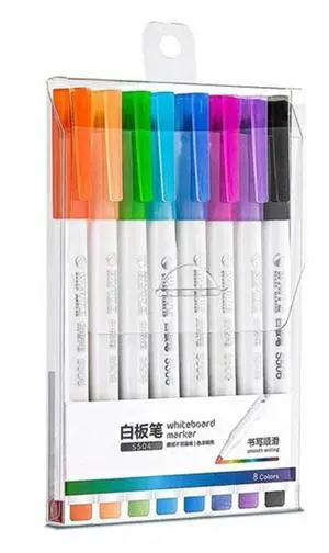 8Pieces Erasable Marker Pen 8 Color Whiteboard Marker Refillable Colored Marker Quick Drying Whiteboard Pen for Office