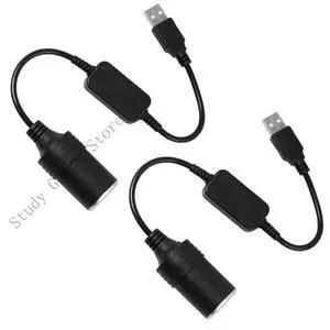 2pcs 5V USB to 12V 12w Car Outlet Socket Converter Cord for Car Fan 35cm Length