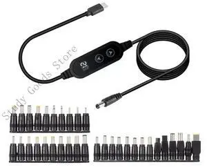 PD65W USB C to DC5525 Fast Charging Cord 5V 9V 12V 15V 20V 3A Adjustable Power Supply Cable With Multiple Adapters