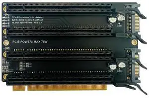 PCI-E 3.0 x16 1 to 4 Expansion Card Gen3 Split Card PCIe-Bifurcation x16 to x4x4x4x4 20.2mm Spaced Slots SATA Power Supply