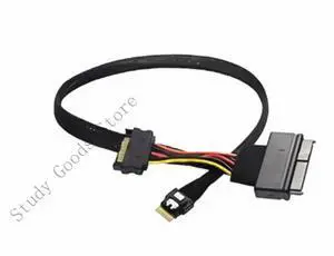 Braideds SFF-8654 4i Male to SFF8639 Data Cable with 15Pin SATAs Power for U2U3 2Mode SSDs Connection