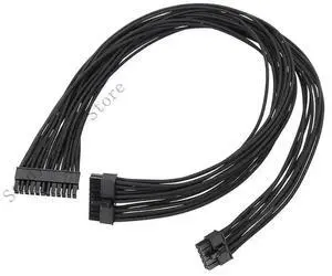 Black Flat 10Pin + 18Pin to 24Pin Modular Power Cable 18AWG for Computer Power Supply 60cm Length