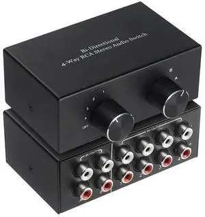 4 Way Bi-Directional RCA Stereo Switch 2 In 4 Out or 4 In 2 Out L/R Jack Sound Channel RCA Switcher Selector
