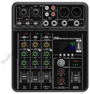 Professional Audios Mixer 4Input Channel Instrument Mics Streaming Studio Use