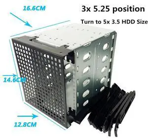 5.25" to 5X 3.5" SATA SAS Rack Adapter HDD Cage Hard Driver Tray Caddy CD-ROM Slot Internal External PC DIY With Fan Space