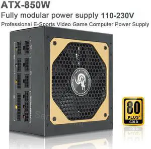 12V PC Power Supply 110-264V Full Modular ATX 850W 80Plus Gold 20+4Pin 12cm Fan Professional E-Sports Video Game Computer PSU