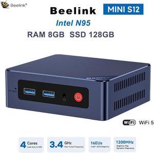 Beelink Mini Pc MINI S12, Intel N95 (up to 3.4GHz), RAM-8GB SSD-128GB, DDR4 Gaming Mini Pc for Office Home (Dark Blue)