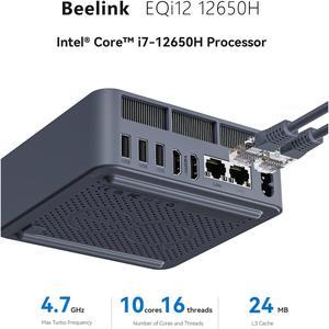 Beelink Mini PC EQi12, Intel Core i7-12650H(up to 4.7GHz), RAM-24GB SSD-500GB, DDR5 5200MHz, WiFi6 Bluetooth5.2, Mini PC Gaming Office Home, HDMI PC Dark Blue