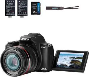 ORDRO 4K Digital Camera for Photography, 64MP  Vlogging Cameras for YouTube with 3 Flip Screen,12X Optical Zoom &30X Digital Zoom, WiFi& Autofocus with Flash, 64G SD Card, 2 Batteries