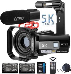 ORDRO 5K Video Camera Camcorder 56MP UHD WiFi IR Night Vision Vlogging Camera for YouTube, 18X Digital Zoom Touch Screen Vlog Camera with External Mic, Stabilizer, 32GB SD Card, 2 Batteries