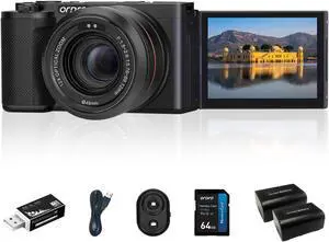 ORDRO 5K Digital Camera Vlogging Camera for Content Creators and Vloggers, 64MP Digital Camera for Photography Flip Screen, 12X Optical Zoom Camera, Auto Focus, IR Night Vision Function, 64GB Card