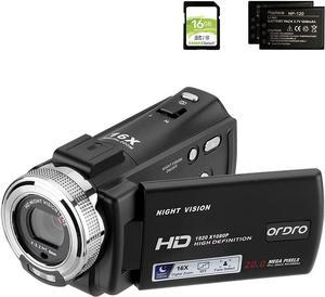 Camcorders ORDRO HDV-V12 HD 1080P Video Camera Recorder Infrared Night Vision Camera Camcorders with 16G SD Card and 2 Batteries