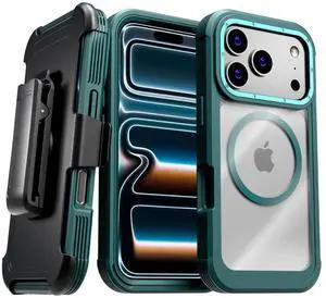 Rome Tech Defender Case for iPhone 17 Pro Max / 17 Pro / 17 Air, Heavy-Duty Shockproof Cover with MagSafe, 360 Swivel Belt Clip Holster & Kickstand ? Full-Body Rugged Protection