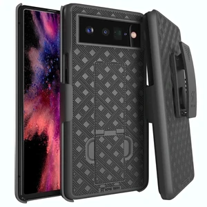 For Google Pixel 6 Pro Shell Holster Combo Case - Black + 3-Pack Glass Screen Protector For Google Pixel 6 Pro Shell Holster Combo Case - Black + 3-Pack Glass Screen Protector