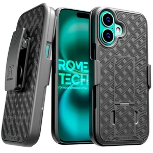 iPhone 16 Plus Holster & Kickstand Case - Black + 3-Pack Glass Screen Protector iPhone 16 Plus Holster & Kickstand Case - Black + 3-Pack Glass Screen Protector