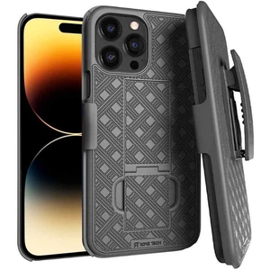 Rome Tech for Apple iPhone 15 Pro (2023) Shell Holster Combo Case - Black + 3-Pack Glass Screen Protector Rome Tech for Apple iPhone 15 Pro (2023) Shell Holster Combo Case - Black + 3-Pack Glass Screen Protector