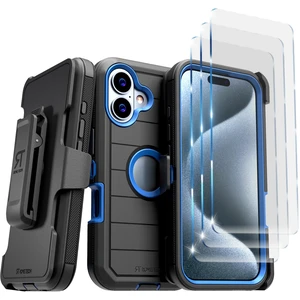 Rome Tech for Apple iPhone 16 Case with Belt Clip Holster & Kickstand, Protective Dual-Layer Shockproof Phone Case for iPhone 16 - Black & Blue Rome Tech for Apple iPhone 16 Case with Belt Clip Holster & Kickstand, Protective Dual-Layer Shockproof Phone Case for iPhone 16 - Black & Blue