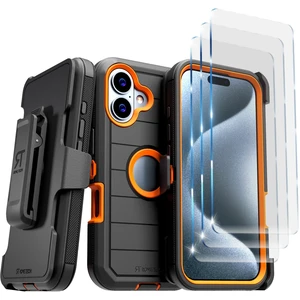 Rome Tech for Apple iPhone 16 Case with Belt Clip Holster & Kickstand, Protective Dual-Layer Shockproof Phone Case and 3-Pack Tempered Glass Screen Protector for iPhone 16 - Black & Orange Rome Tech for Apple iPhone 16 Case with Belt Clip Holster & Kickstand, Protective Dual-Layer Shockproof Phone Case and 3-Pack Tempered Glass Screen Protector for iPhone 16 - Black & Orange